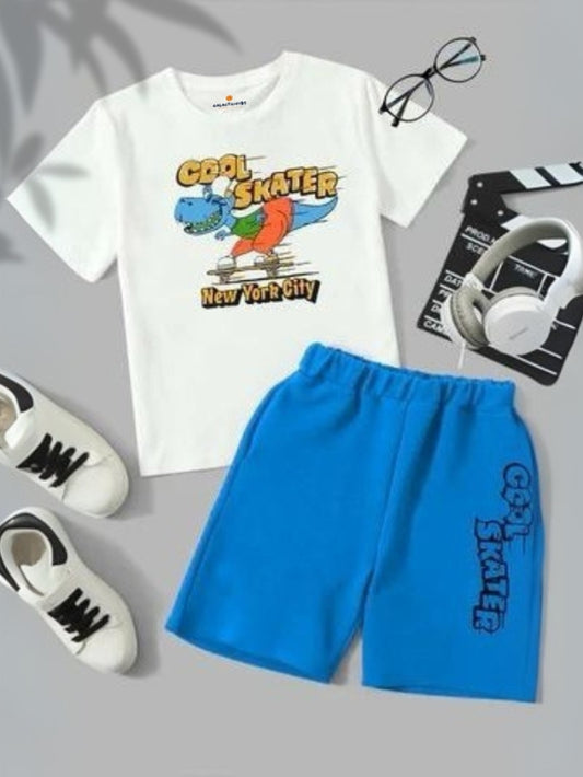 Galactic Hubs Cool Skater (White) T-Shirts & (Blue) Shorts