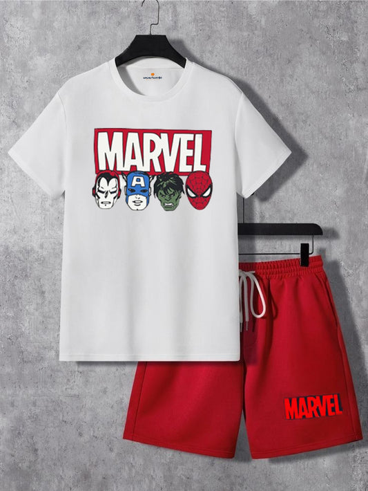 Galactic Hubs Marvel (White) T-Shirt & (Red) Short